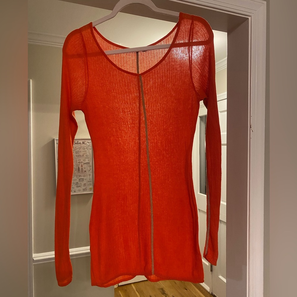 MOTH Anthropologie Sheer Orange Long sleeves top Sz M